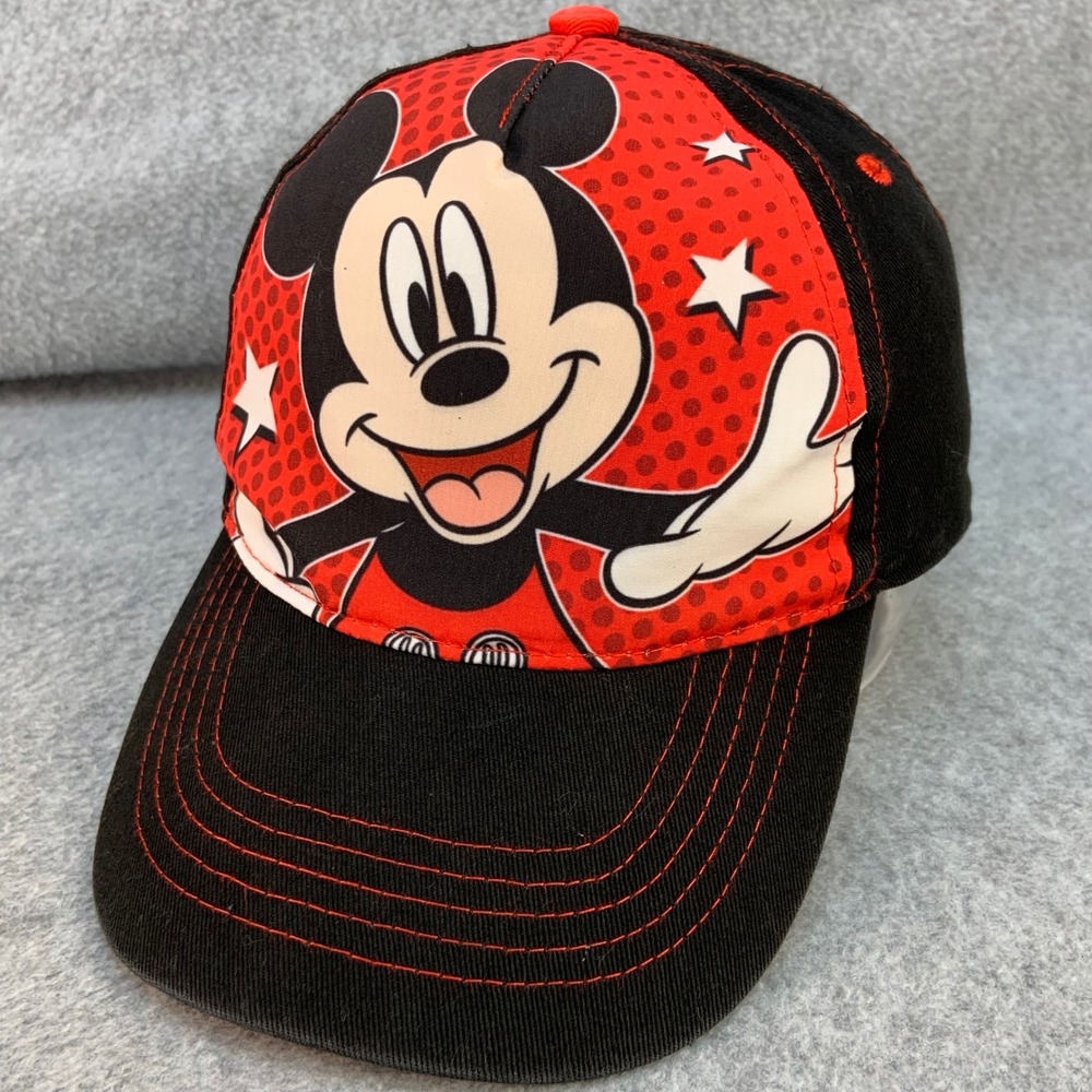 Mickey Mouse Kids Black Disney Snapback Hat Red Contrast Stitching OSFM